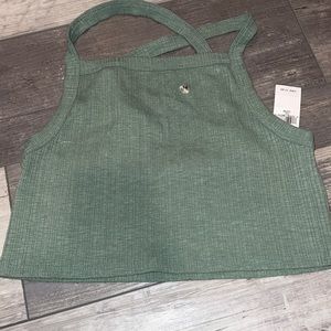 green halter criss cross back top